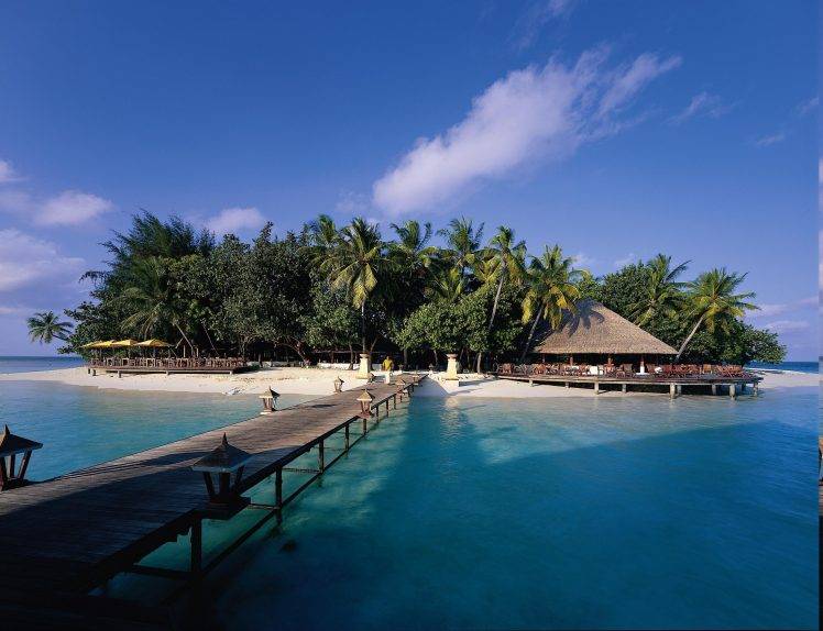 nature, Landscape, Resort, Walkway, Beach, Palm Trees, Tropical, Sea HD Wallpaper Desktop Background