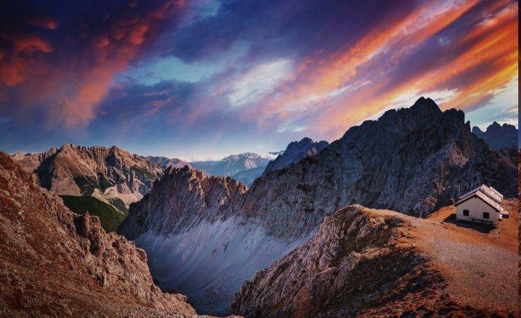 nature, Landscape, Mountain, Clouds, Sunset, Cottage, Summer, Austria HD Wallpaper Desktop Background