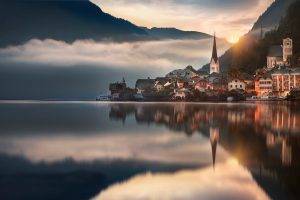 city, River, Water, Clouds, Mountain, Photography, Landscape, Nature, Hallstatt, Austria