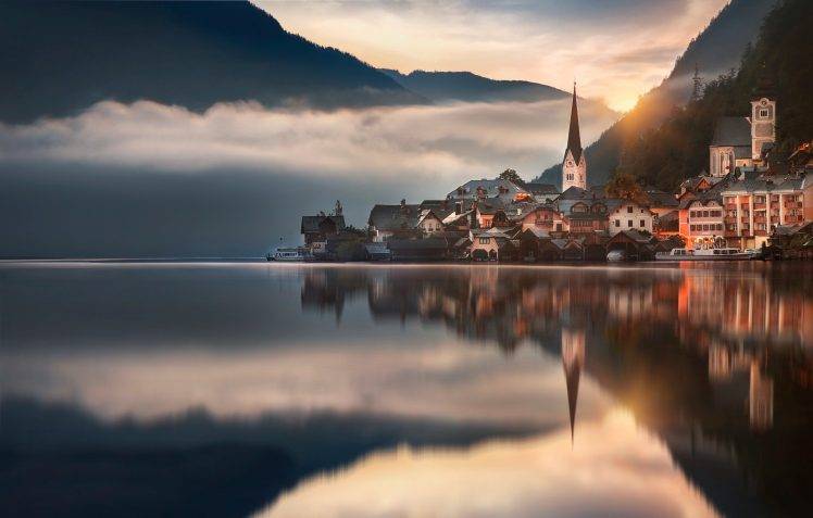 city, River, Water, Clouds, Mountain, Photography, Landscape, Nature, Hallstatt, Austria HD Wallpaper Desktop Background