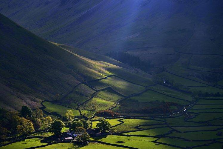 sun Rays, Farm, Mountain, Landscape, Nature HD Wallpaper Desktop Background