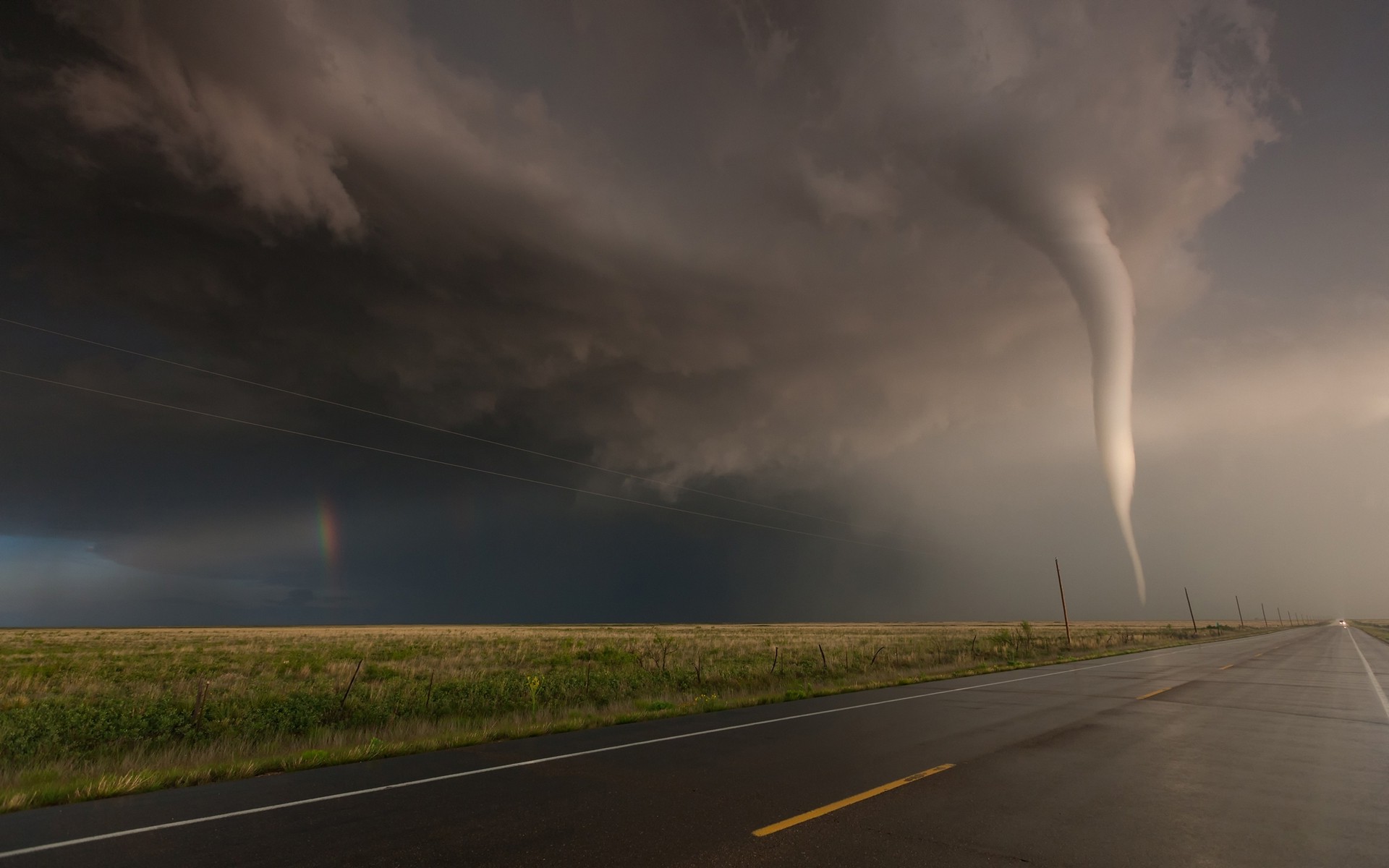 nature, Landscape, Tornado, New Mexico, Rainbows, Field, Road, Sunbeams Wallpaper