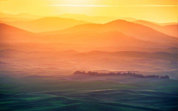 nature, Landscape, Hill, Mist, Sunrise, Palouse, Colorful, Washington State HD Wallpaper Desktop Background