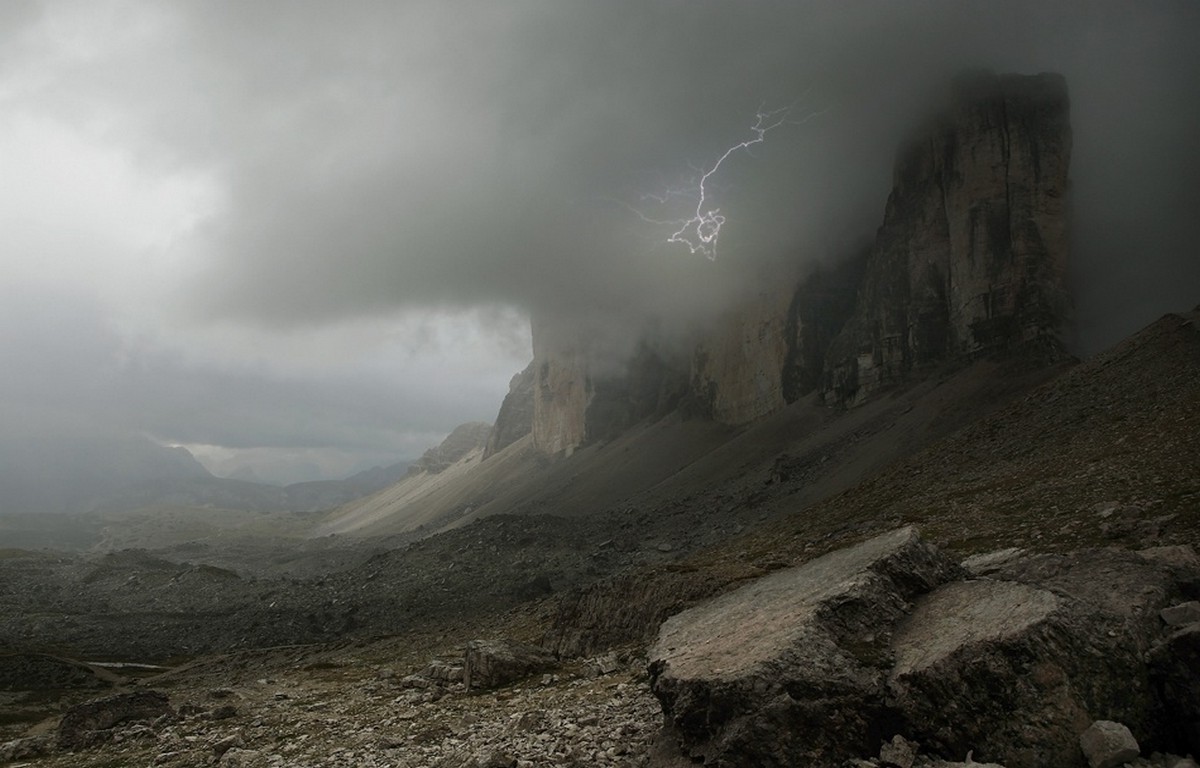nature, Landscape, Lightning, Storm, Mountain, Clouds, Alps Wallpaper