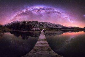 nature, Landscape, New Zealand, Lake, Mountain, Milky Way, Long Exposure, Walkway, Starry Night, Reflection, Shrubs