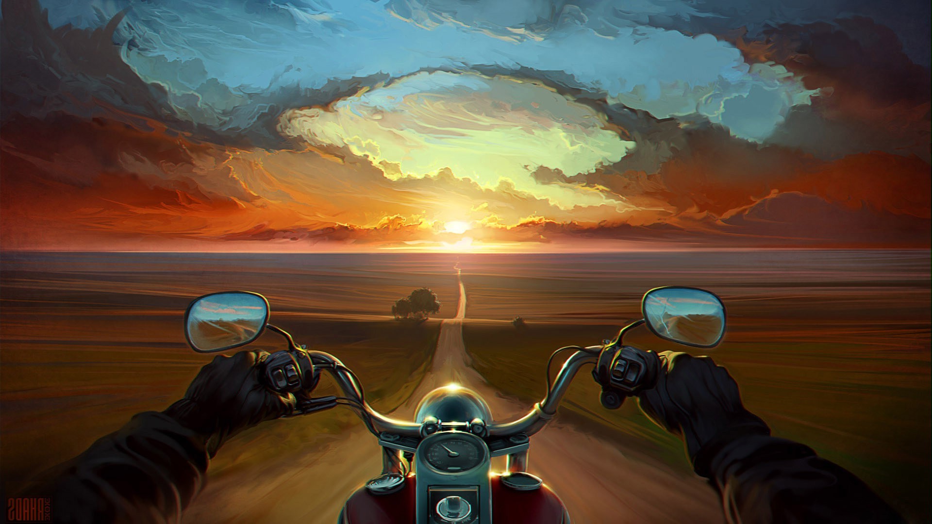digital Art, Landscape, Sunset, Sky, Road Wallpapers HD / Desktop and