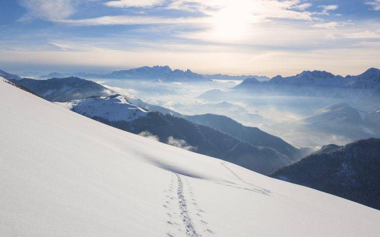 sky, Snow, Mountain, Windows 10, Mist, Landscape, Nature, Bright, Salzburg, Austria HD Wallpaper Desktop Background