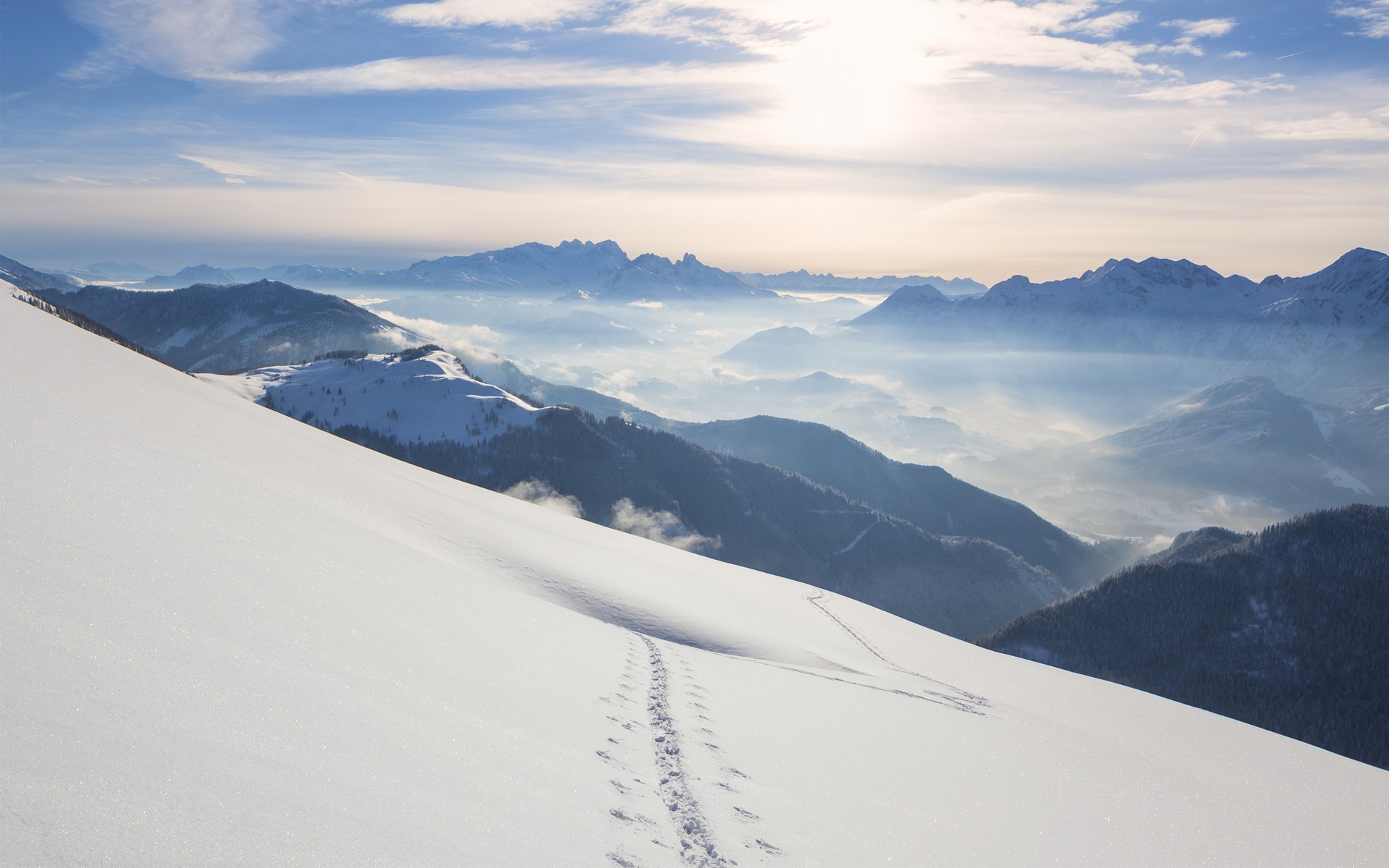 sky, Snow, Mountain, Windows 10, Mist, Landscape, Nature, Bright, Salzburg, Austria Wallpaper