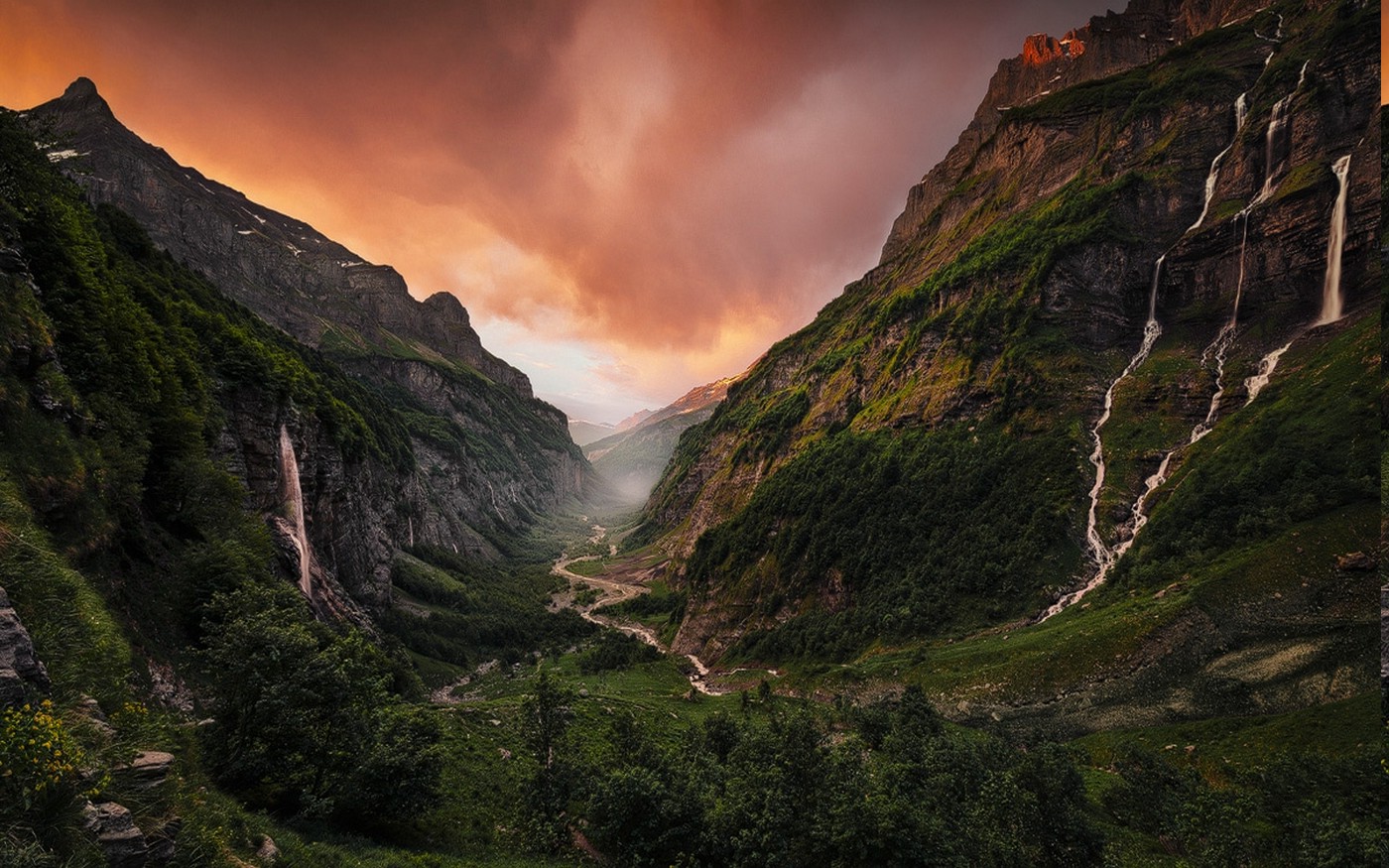 nature, Landscape, Clouds, Sunset, Canyon, Waterfall, River, Cliff, Valley, France Wallpaper