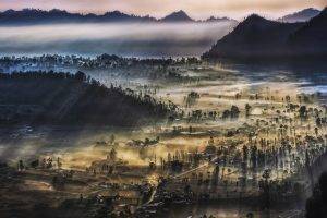 nature, Landscape, Morning, Sunrise, Valley, Mountain, Villages, Mist, Indonesia