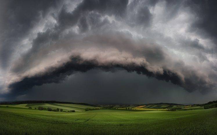 nature, Landscape, Supercell, Storm, Clouds, Field, Hill, Thunder, Tornado HD Wallpaper Desktop Background