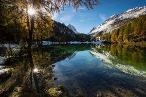 nature, Landscape, Lake, Alps, Mountain, Forest, Reflection, Snowy Peak, Fall, Water, Sunrise