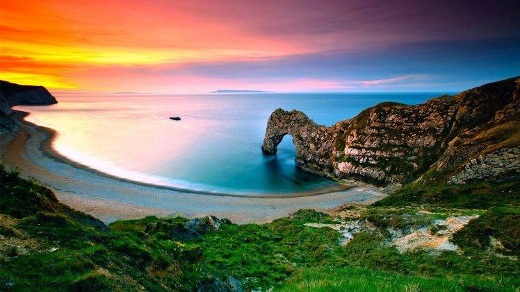 nature, Landscape, Sea, Water, Beach, Cliff, Sunset, Clouds HD Wallpaper Desktop Background