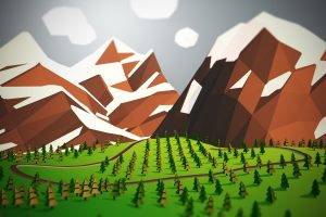 low Poly, Trees, Mountain, Landscape