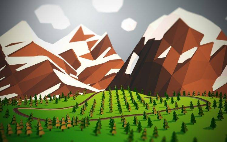 low Poly, Trees, Mountain, Landscape HD Wallpaper Desktop Background