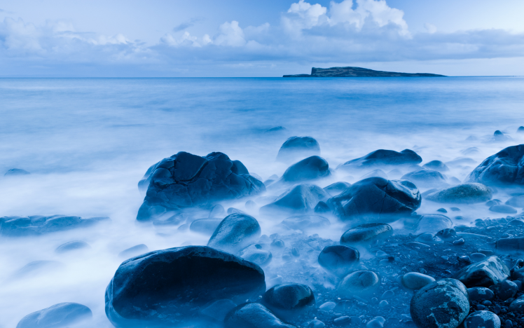 Scotland, Skye, Coast, Beach, Long Exposure, Nature, Landscape, Rock, Island, Water, UK, Clouds, Sea HD Wallpaper Desktop Background