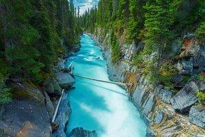 nature, Landscape, Canada, Forest, River, Rock, Water, Green, Trees, Turquoise