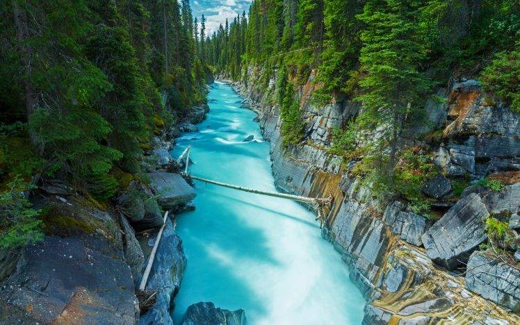 nature, Landscape, Canada, Forest, River, Rock, Water, Green, Trees, Turquoise HD Wallpaper Desktop Background