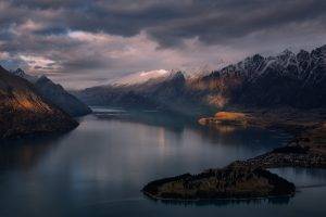 nature, Landscape, Sun Rays, Mountain, Clouds, Lake, Snowy Peak, City, Water, Queenstown, New Zealand
