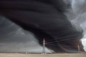 landscape, Smoke, Fire, Power Lines, Gray, Desert