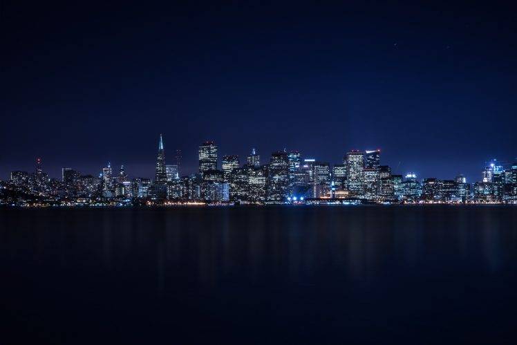 night, Landscape, Lights, San Francisco, California, Water, City, Cityscape HD Wallpaper Desktop Background