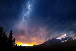 landscape, Mountain, Stars, Milky Way, Sunset