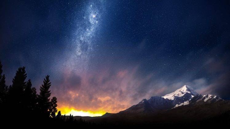 landscape, Mountain, Stars, Milky Way, Sunset HD Wallpaper Desktop Background