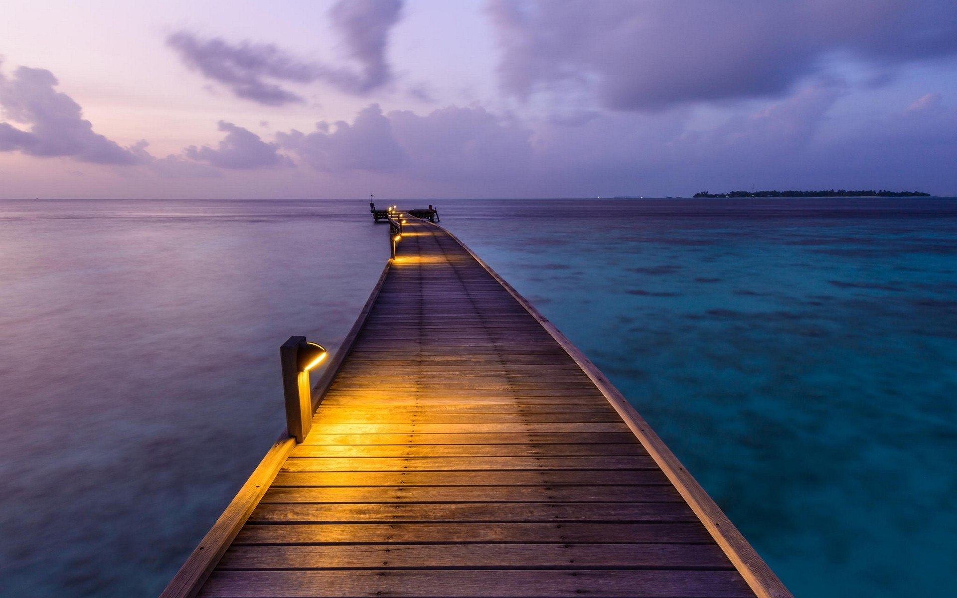 nature, Landscape, Clouds, Dock, Sea, Lights, Island, Sunset, Maldives, Walkway, Calm, Tropical
