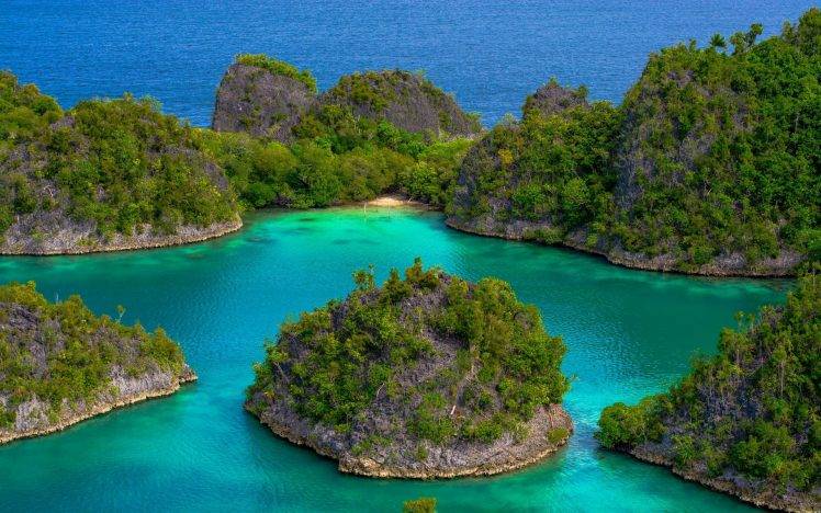 landscape, Nature, Tropical, Beach, Island, Trees, Hill, Sea, Blue, Turquoise, Green HD Wallpaper Desktop Background