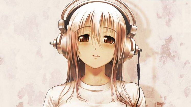 Super Sonico, Anime, Anime Girls, Headphones, Sepia HD Wallpaper Desktop Background