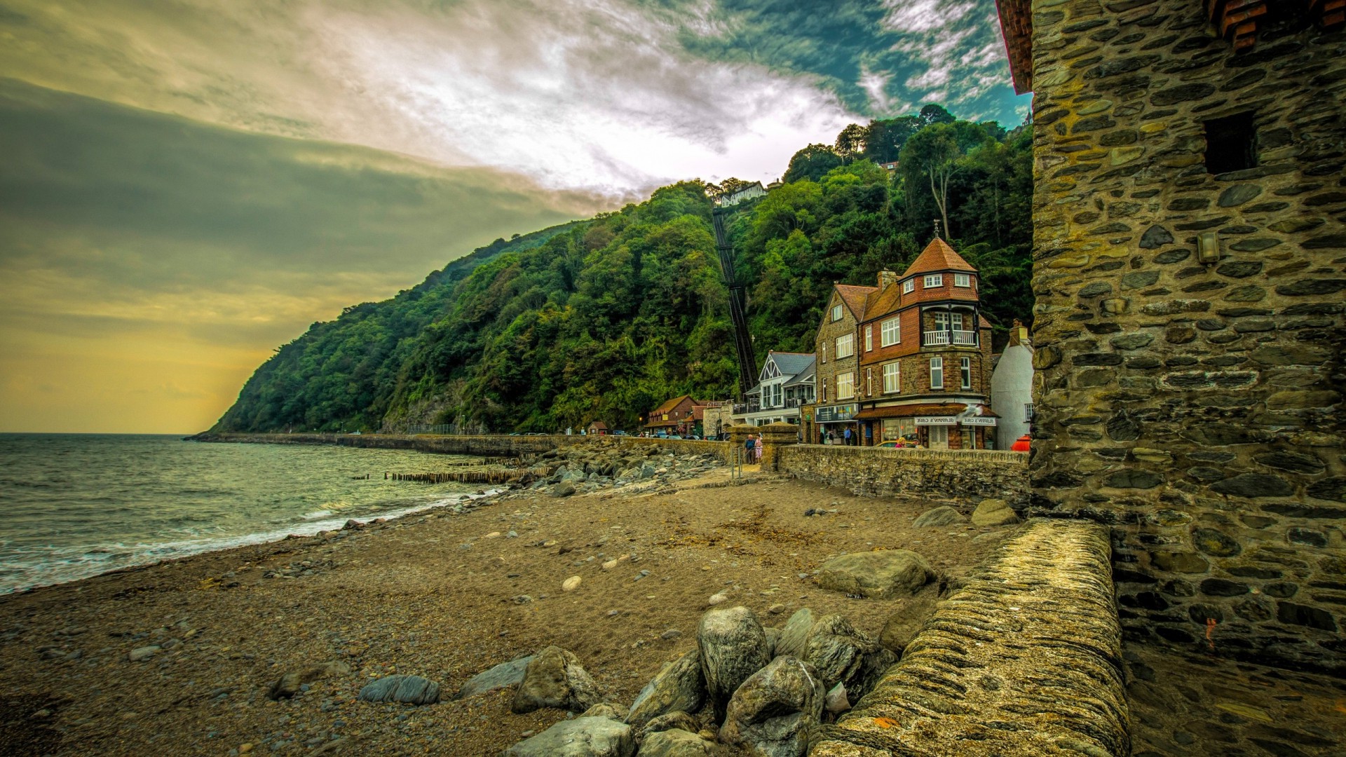 nature, Landscape, England, UK, Coast, Sea, Trees, Forest, Rock, Stones, Sand, Beach, House, HDR, Hill, Europe, Overcast, Architecture, Old Building, Building Wallpaper