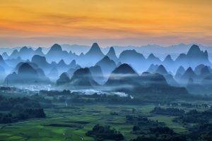 nature, Landscape, Mist, Mountain, Field, Morning, China, Trees, City