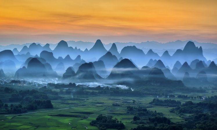 nature, Landscape, Mist, Mountain, Field, Morning, China, Trees, City HD Wallpaper Desktop Background