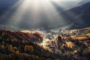nature, Landscape, Sun Rays, Fall, Valley, Mountain, Sunrise, Forest