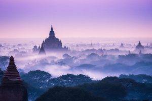 nature, Landscape, Temple, Mist, Trees, Asia, Morning, Architecture, Old Building