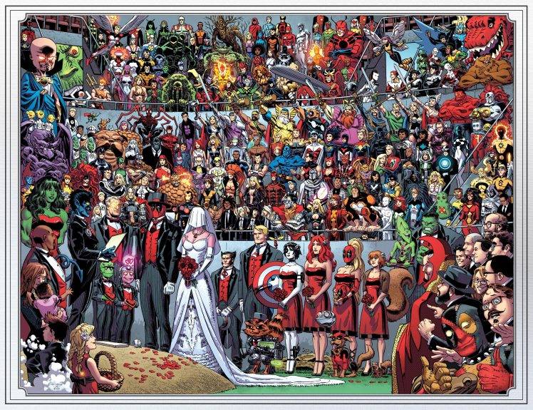 Deadpool, Spider Man, Marvel Comics, Marriage, Captain America, Domino, Shiklah, The Watchers, The Avengers, Fantastic Four, Comics HD Wallpaper Desktop Background