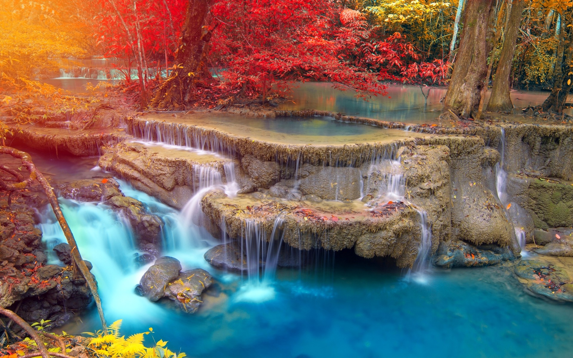 landscape, Waterfall, Nature, Trees, Thailand, Fall, Colorful, Tropical Wallpaper