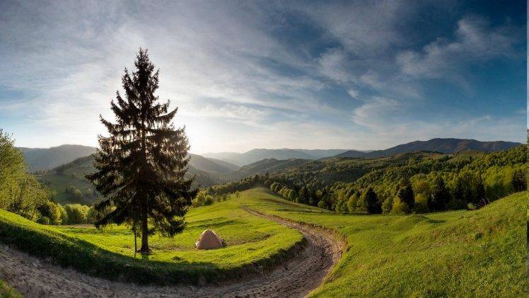 nature, Landscape, Spring, Forest, Mountain, Path, Morning, Trees, Clouds, Grass, Ukraine HD Wallpaper Desktop Background