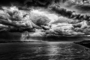 nature, Landscape, Storm, Rain, Monochrome, Clouds, River, Dock, Water