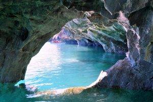 nature, Landscape, Chile, Lake, Cave, Rock, Erosion, Water, Turquoise