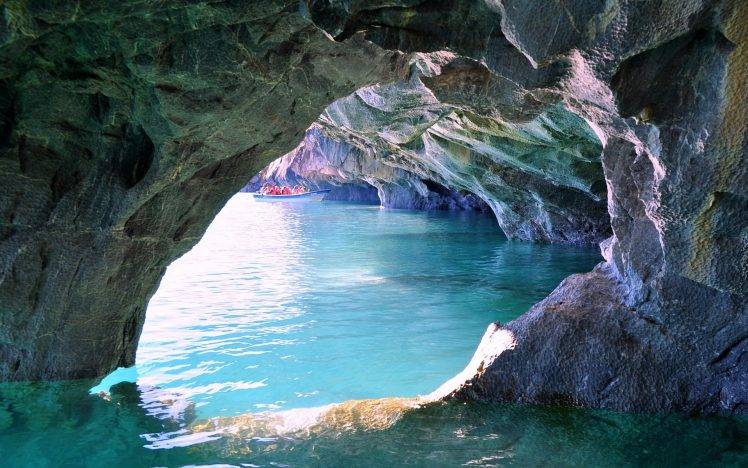 nature, Landscape, Chile, Lake, Cave, Rock, Erosion, Water, Turquoise HD Wallpaper Desktop Background