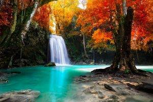 colorful, Trees, Waterfall, Nature, Tropical, Forest, Fall, Landscape, Thailand, Water