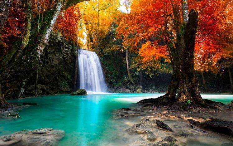 colorful, Trees, Waterfall, Nature, Tropical, Forest, Fall, Landscape, Thailand, Water HD Wallpaper Desktop Background