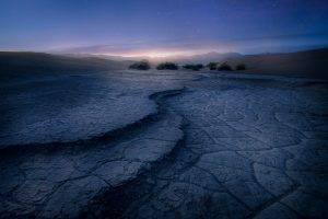 nature, Landscape, Death Valley, Sunrise, Shrubs, Mountain, Mist, Blue, Stars, Desert, California, Dune
