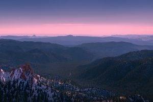 nature, Landscape, Bryce Canyon National Park, Mist, Sunset, Mountain, Hill, Forest, Snow, Utah