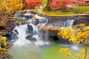landscape, Nature, Colorful, Waterfall, Trees, Fall, Roots, Tropical, Thailand