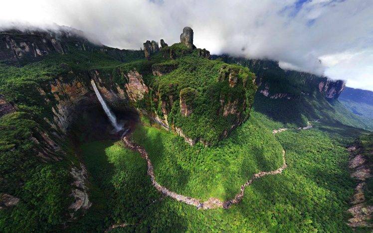 nature, Mountain, Landscape, River, Dragon Falls, Venezuela, Angel Falls, Waterfall HD Wallpaper Desktop Background