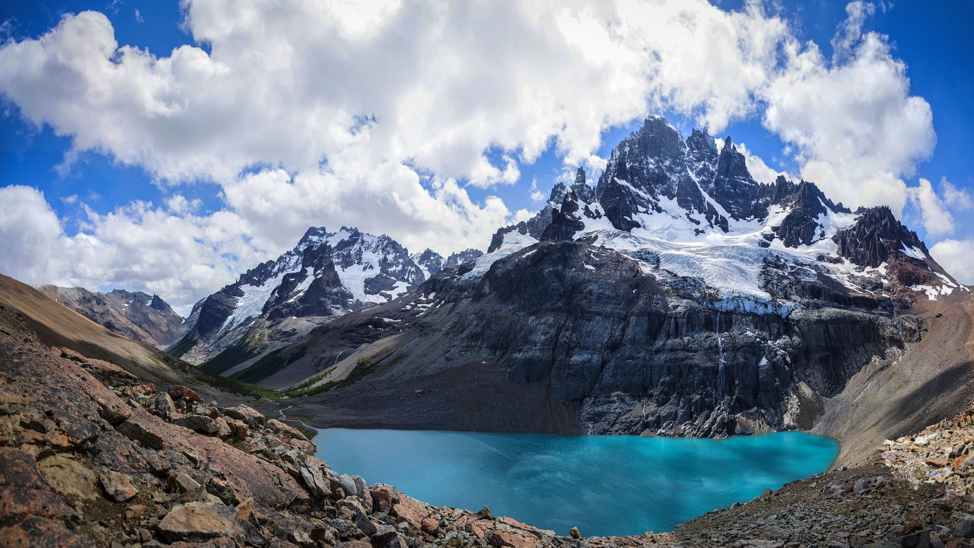 nature, Landscape, Chile, Andes, Lake, Mountain, Snowy Peak, Clouds, Summer Wallpaper