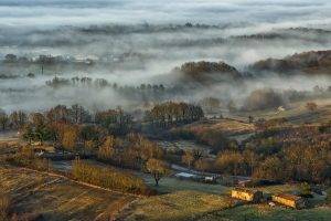 mist, Nature, Sunrise, Landscape, Morning, Fall, Villages, Trees