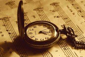 clocks, Musical Notes, Paper, Sepia, Vintage